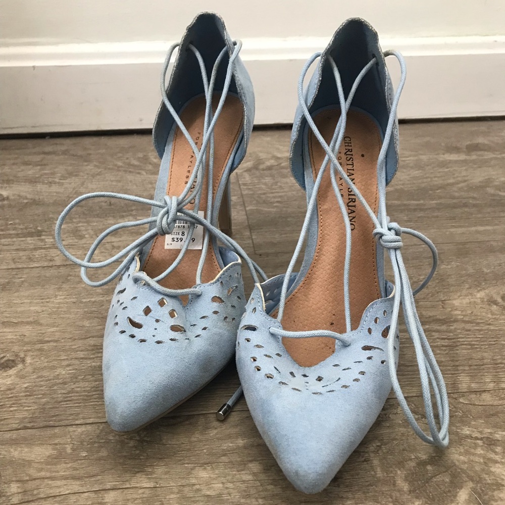 Blue lace up heel size 8